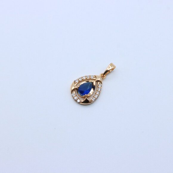 "Blue Pear-Shaped Pendant with Sparkling Stone Accents – Elegant Look,XPPT1801 - Picture 9 of 13